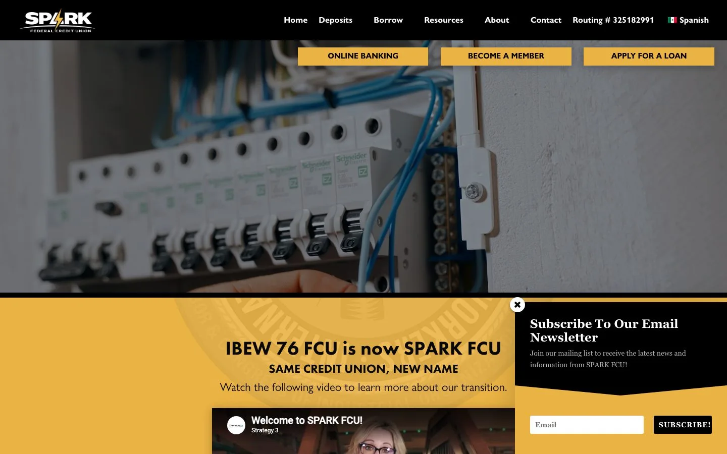 SPARK Credit Union homepage announcing that IBEW 76 FCU is now SPARK FCU