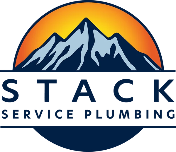 Stack Service Plumbing logo: a snow-capped peak against a yellow and orange sunrise above the STACK wordmark
